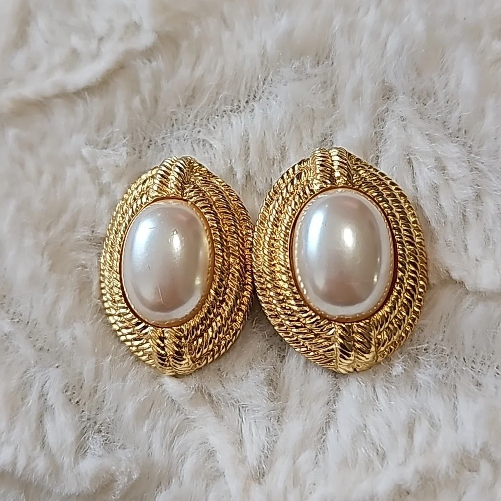 Givenchy Vintage Goldtone Faux Pearl Clip on earrings